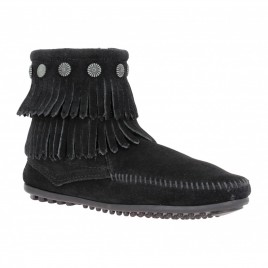 MINNETONKA Double Fringe velours Femme Noir