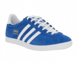 Adidas Gazelle velours femme bleu + blanc