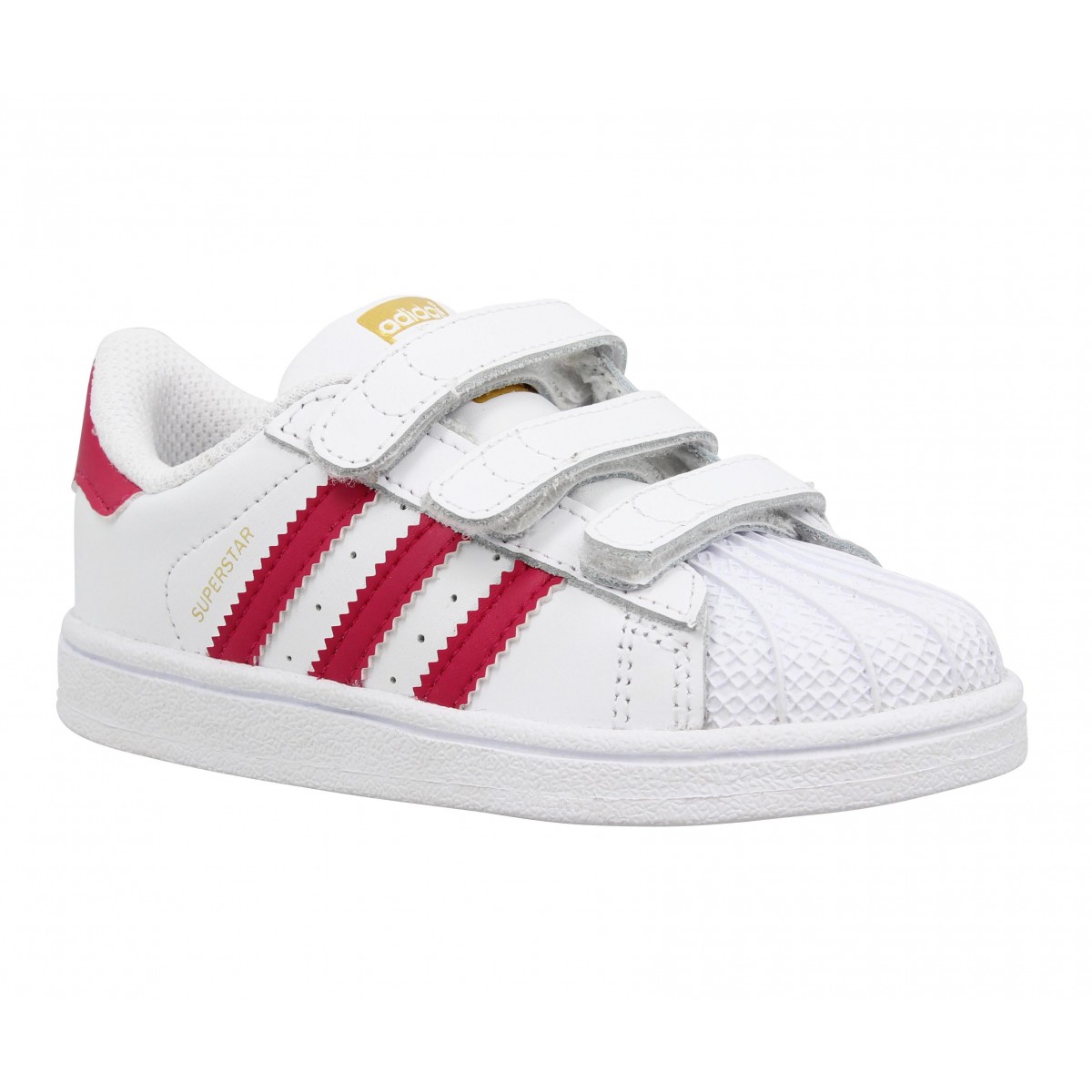 Baskets ADIDAS Superstar Foundation cuir Enfant Blanc + Rose