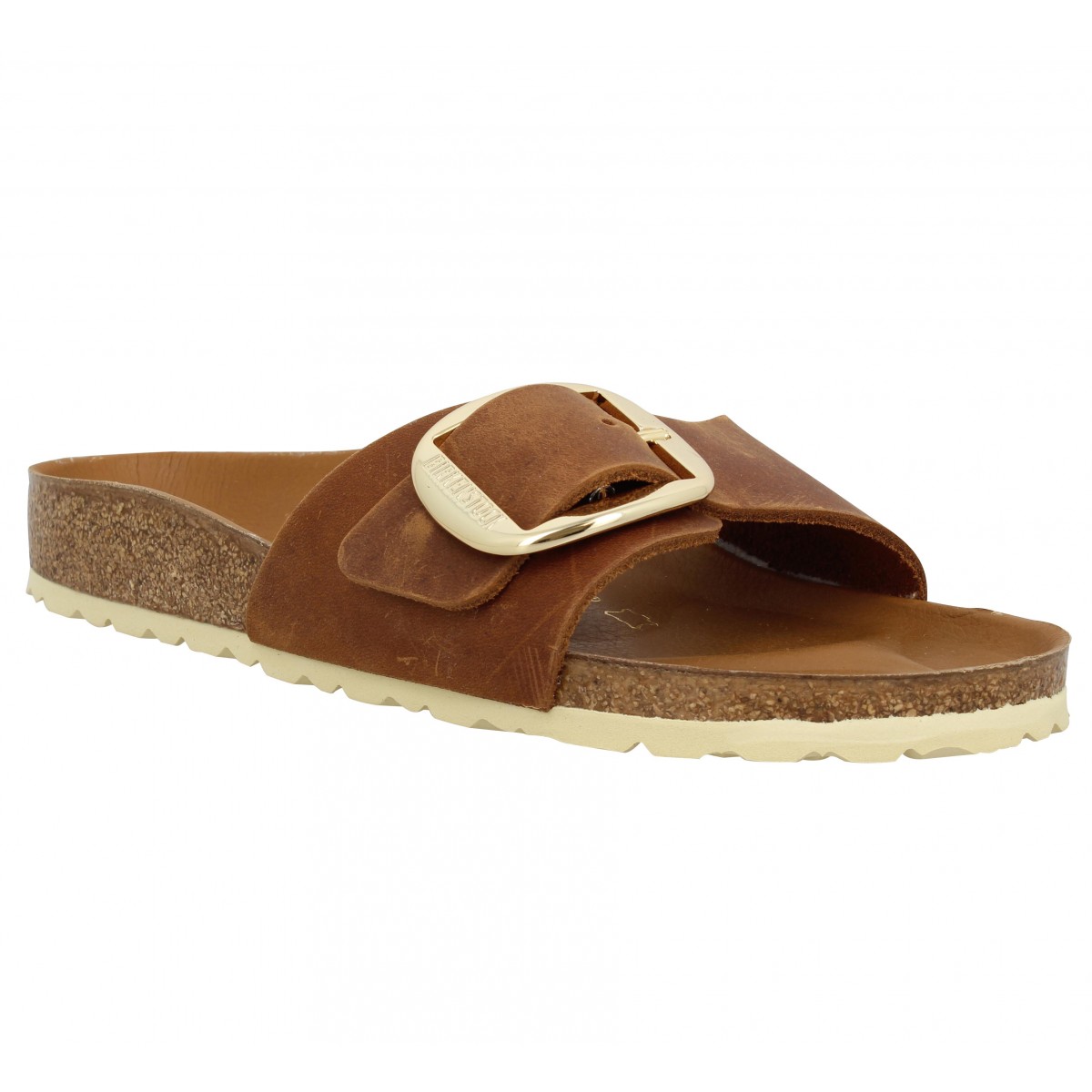 Mules BIRKENSTOCK Madrid Big Buckle cuir gras Femme Cognac