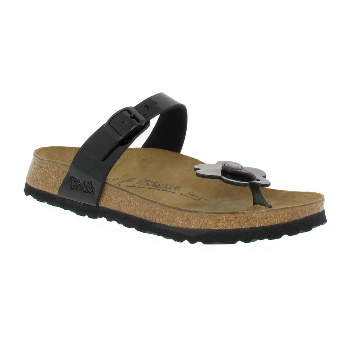 Nu-pieds BIRKI'S Fleur flor laque Femme Noir