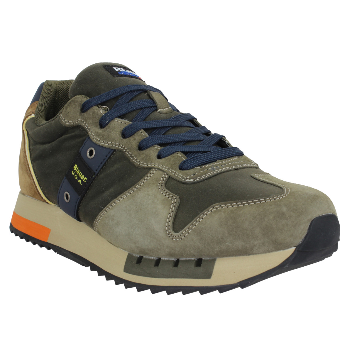 Baskets BLAUER Queens 01 velours toile Homme Military Brown
