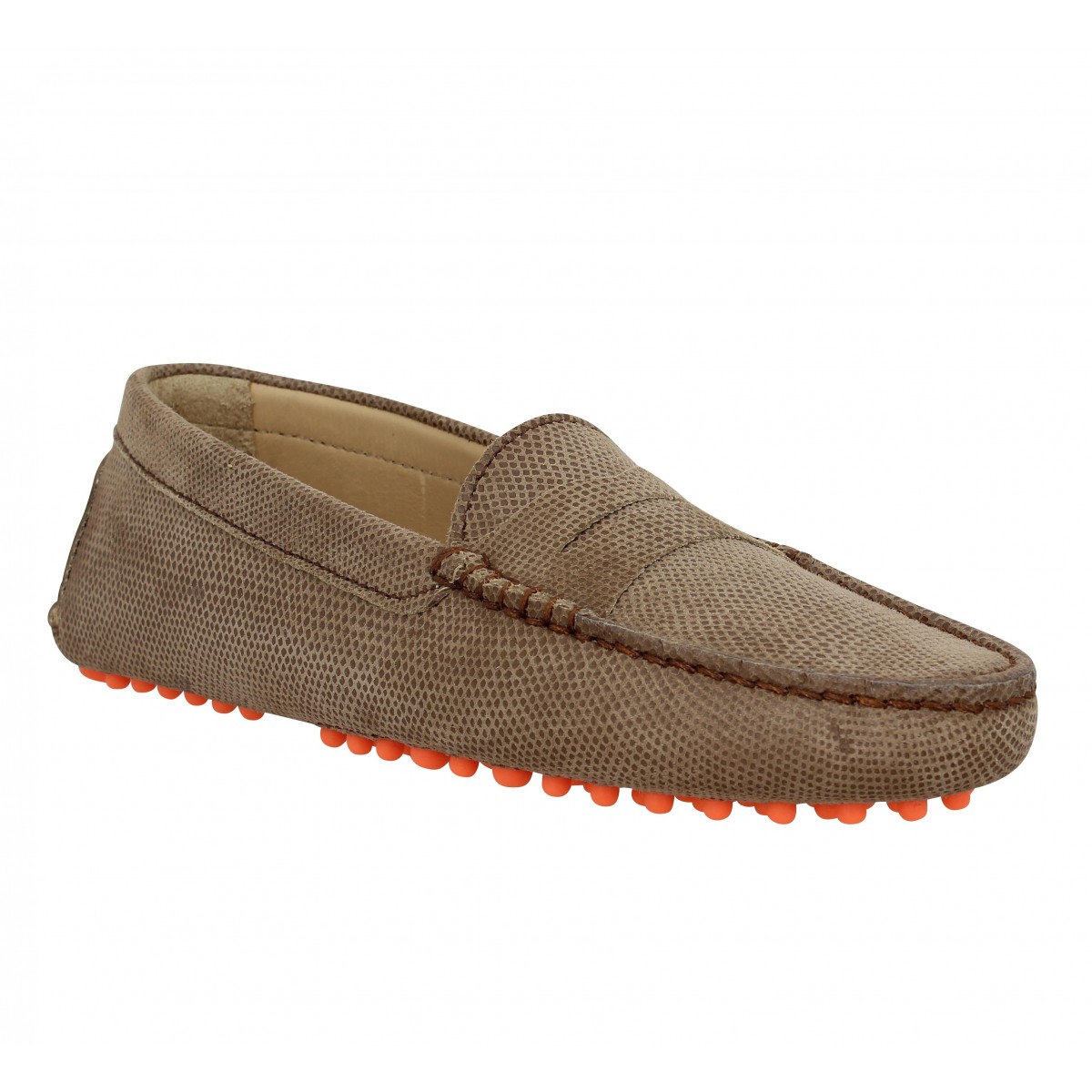 Mocassins BOBBIES L'Indomptable cuir reptile Femme Taupe
