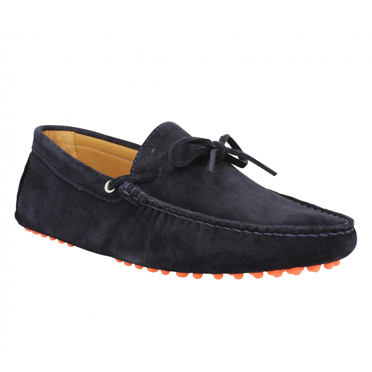 Mocassins BOBBIES Le Magnifique velours Homme Marine + Orange