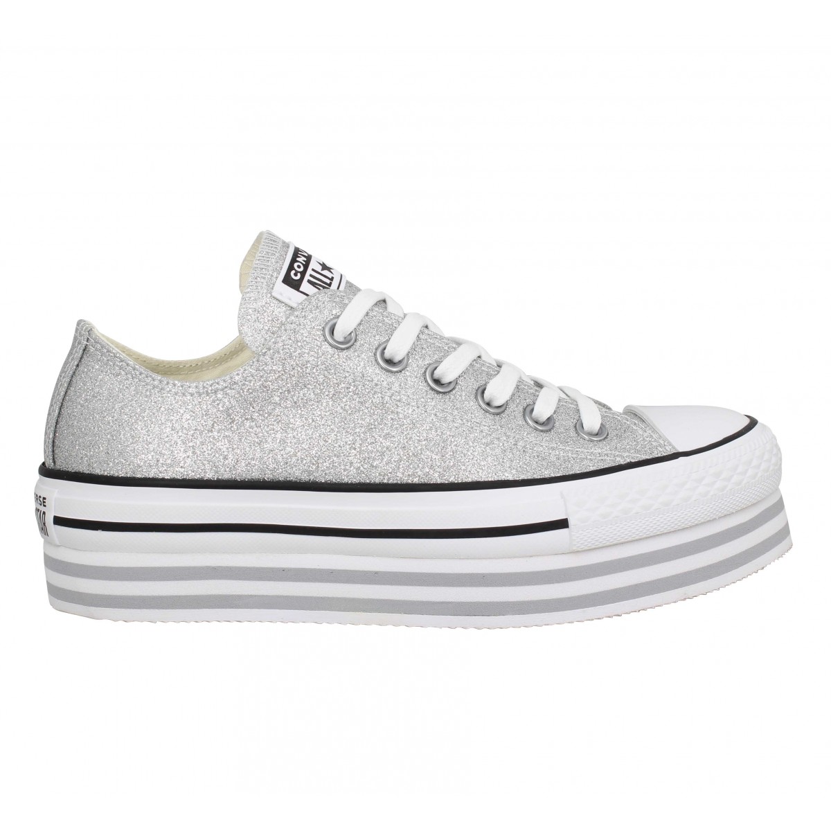 converse cuir grise femme