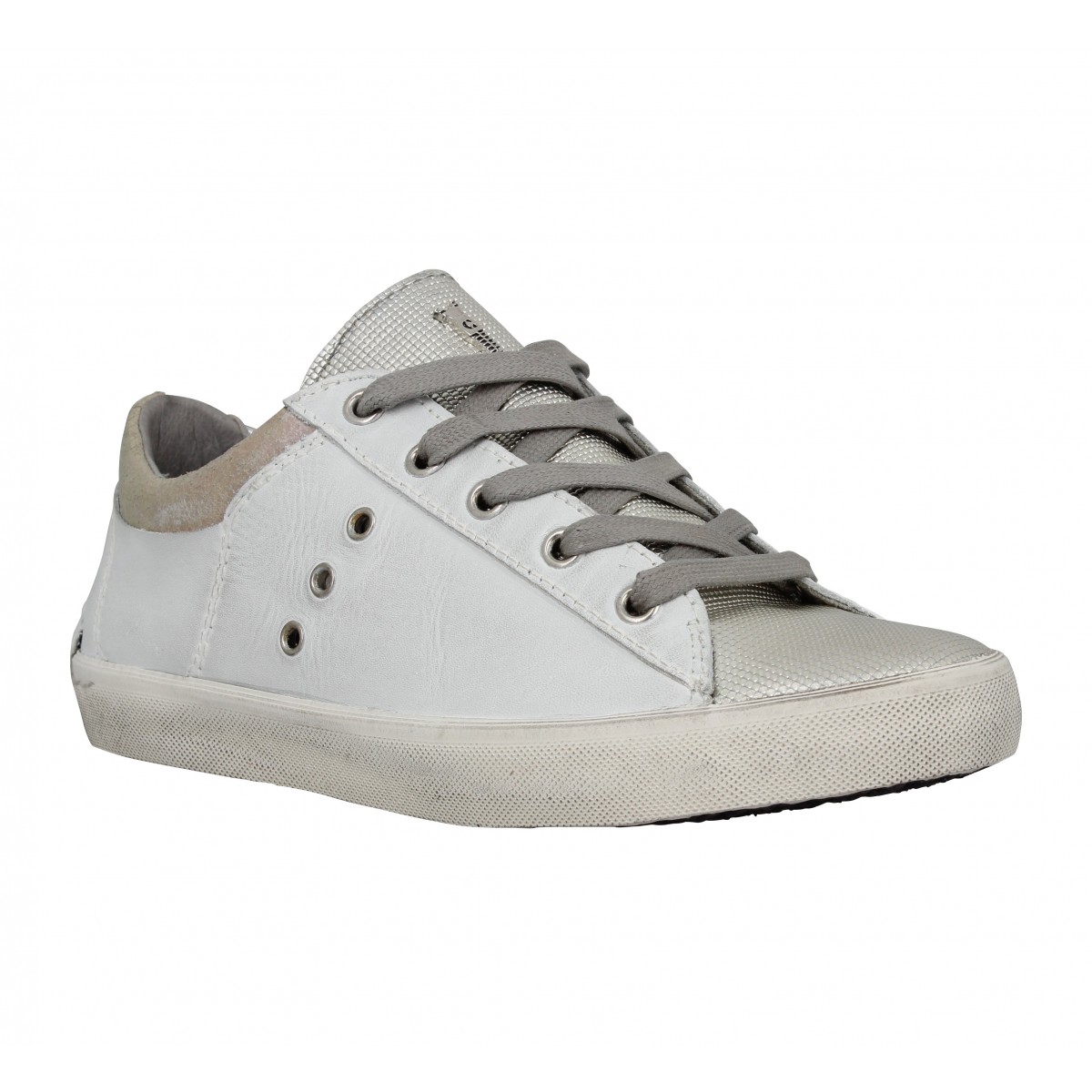 Baskets CRIME 41035 cuir Enfant Blanc + Argent