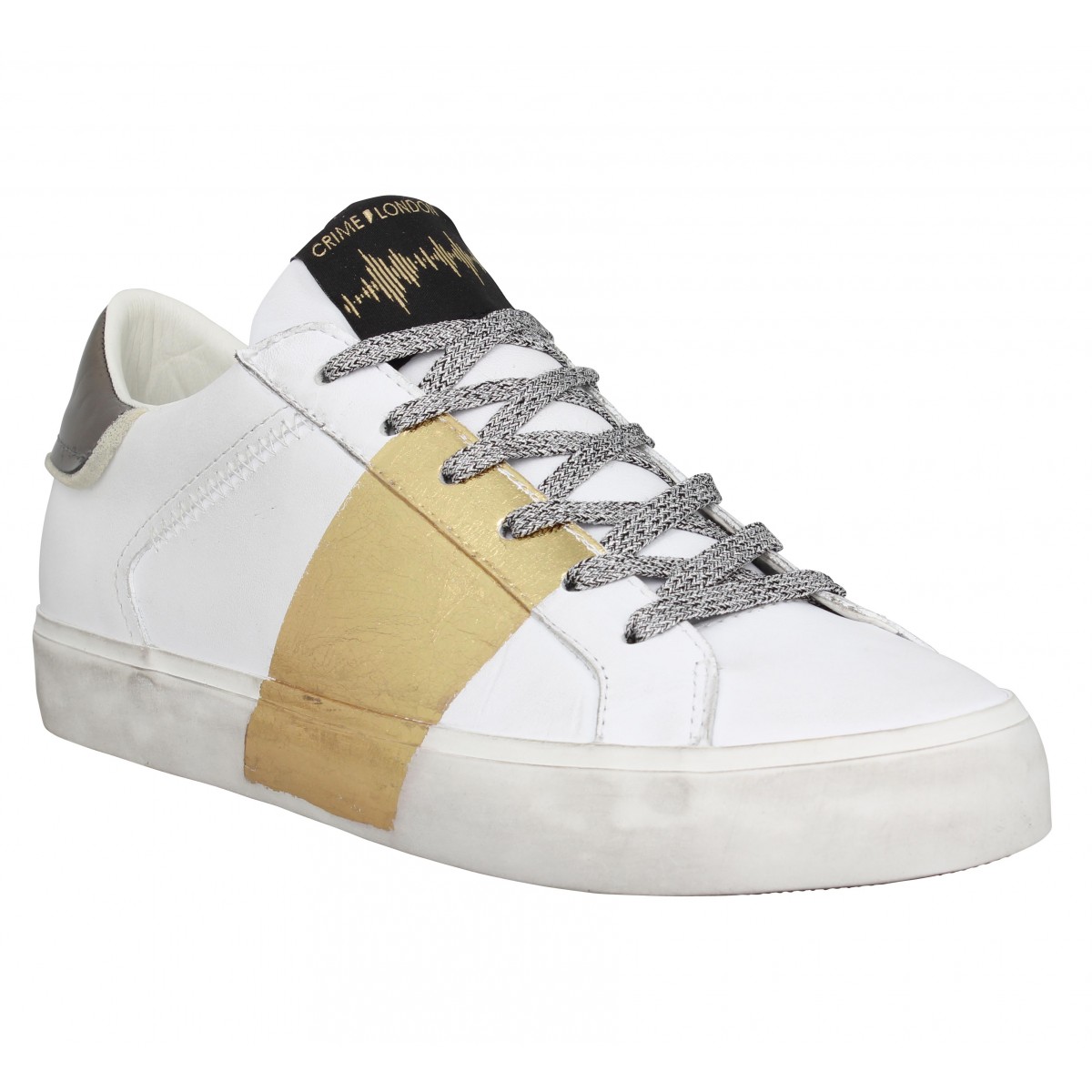 Chaussures Crime london low top distressed cuir femme blanc femme