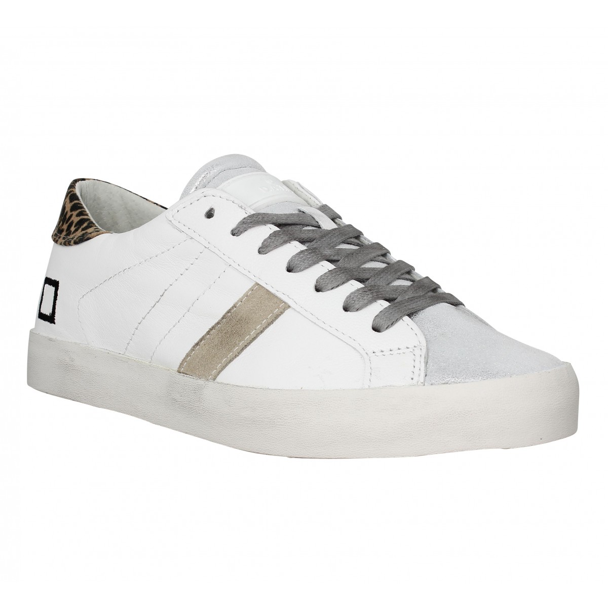 Baskets D.A.T.E Hill Low cuir Femme Blanc Leopard