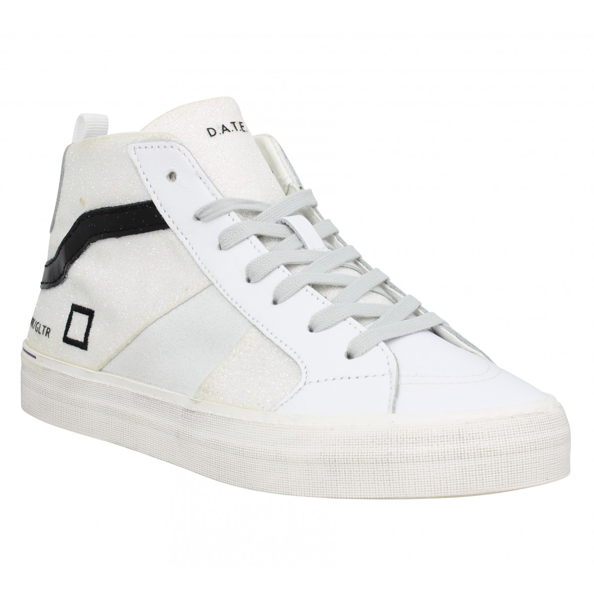 Date sneakers hawk glitter cuir femme blanc femme | Fanny chaussures