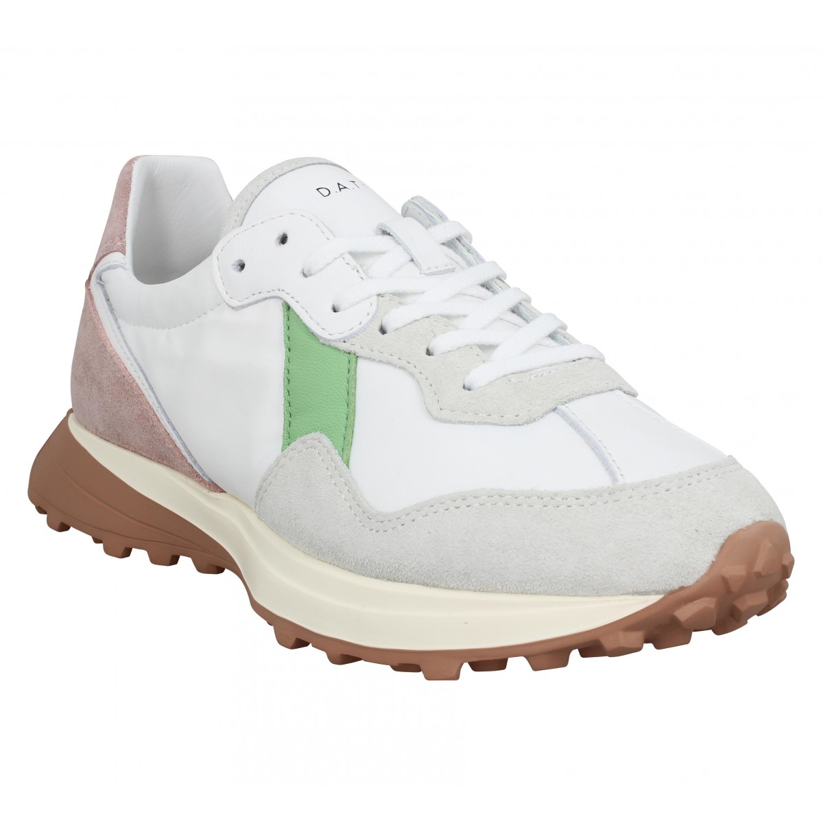 Baskets DATE SNEAKERS Vetta Colored velours toile Femme Blanc Rose