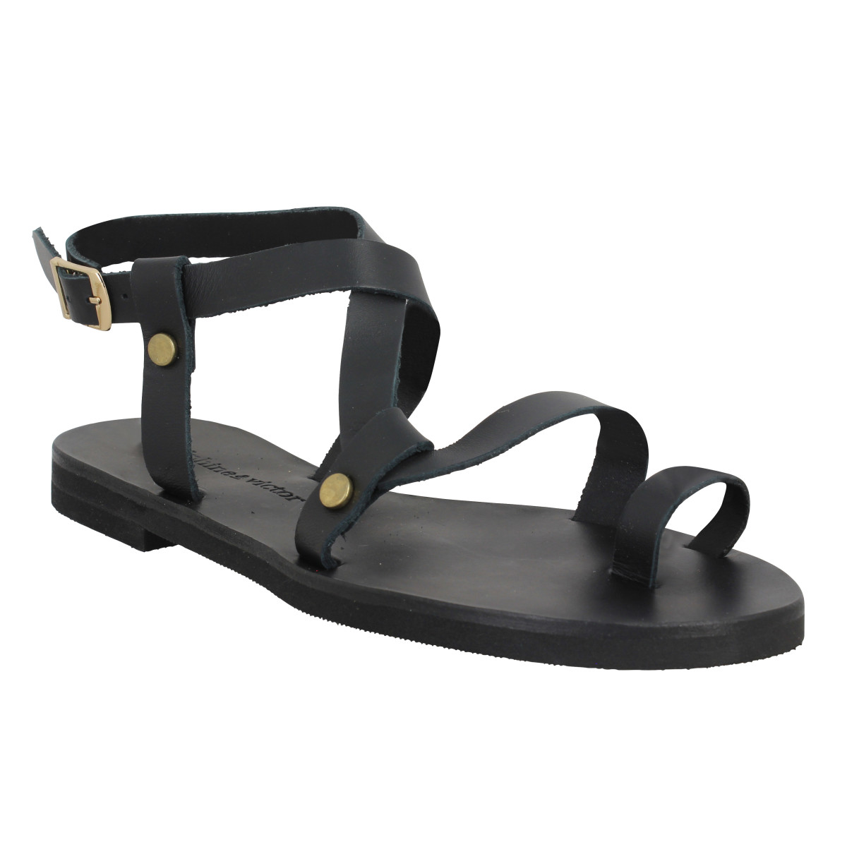 Nu-pieds DELPHINE X VICTOR Ambre cuir Femme Noir