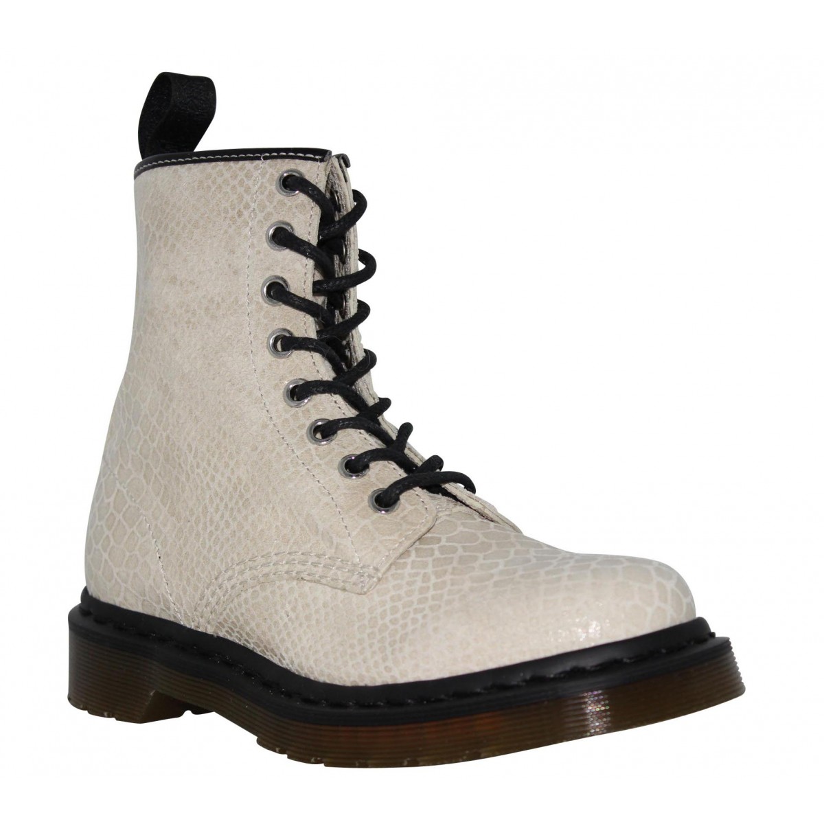 Bottines Dr MARTENS 1460 shine reptile Femme Off White