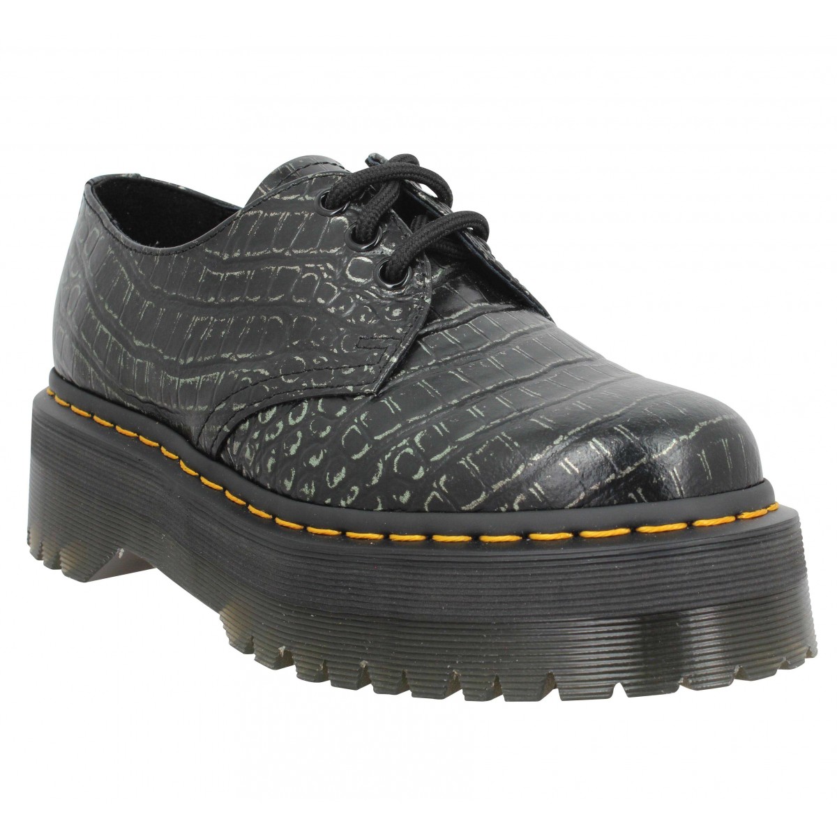 Dr martens 1461 quad wild croc emboss femme gunmetal femme Fanny chaussures
