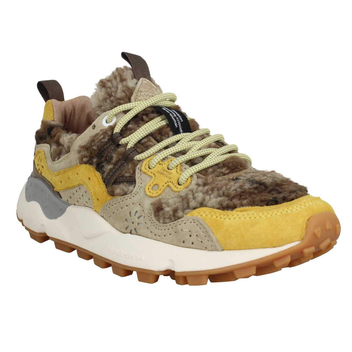 Baskets FLOWER MOUNTAIN Yamano suede teddy Femme Yellow Beige