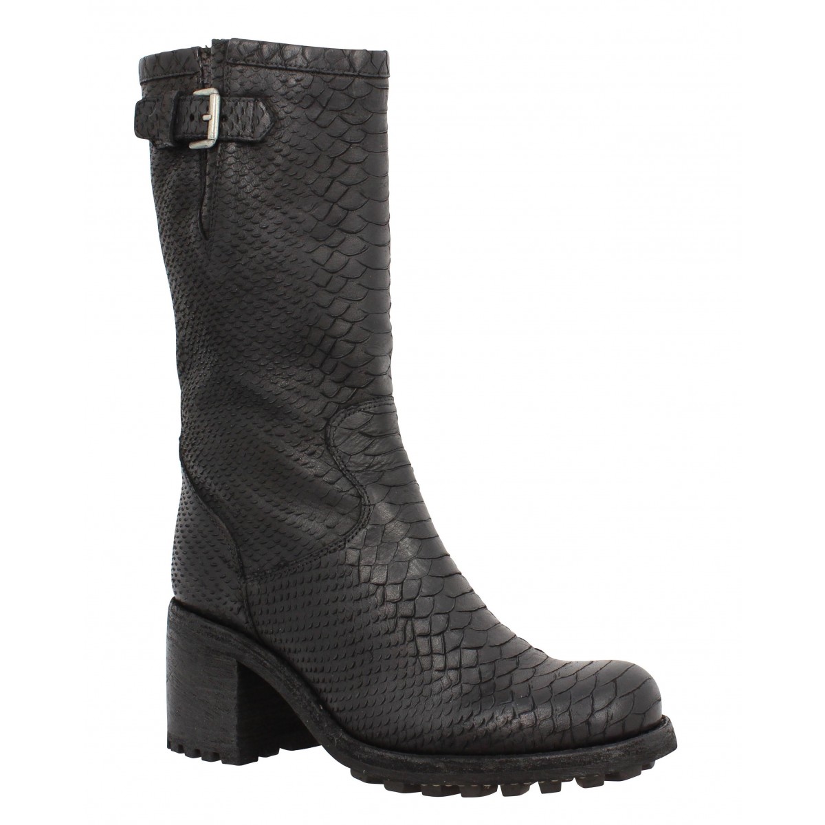 Bottes FREE LANCE Biker 7 Mid Gero cuir Reptile Femme Noir