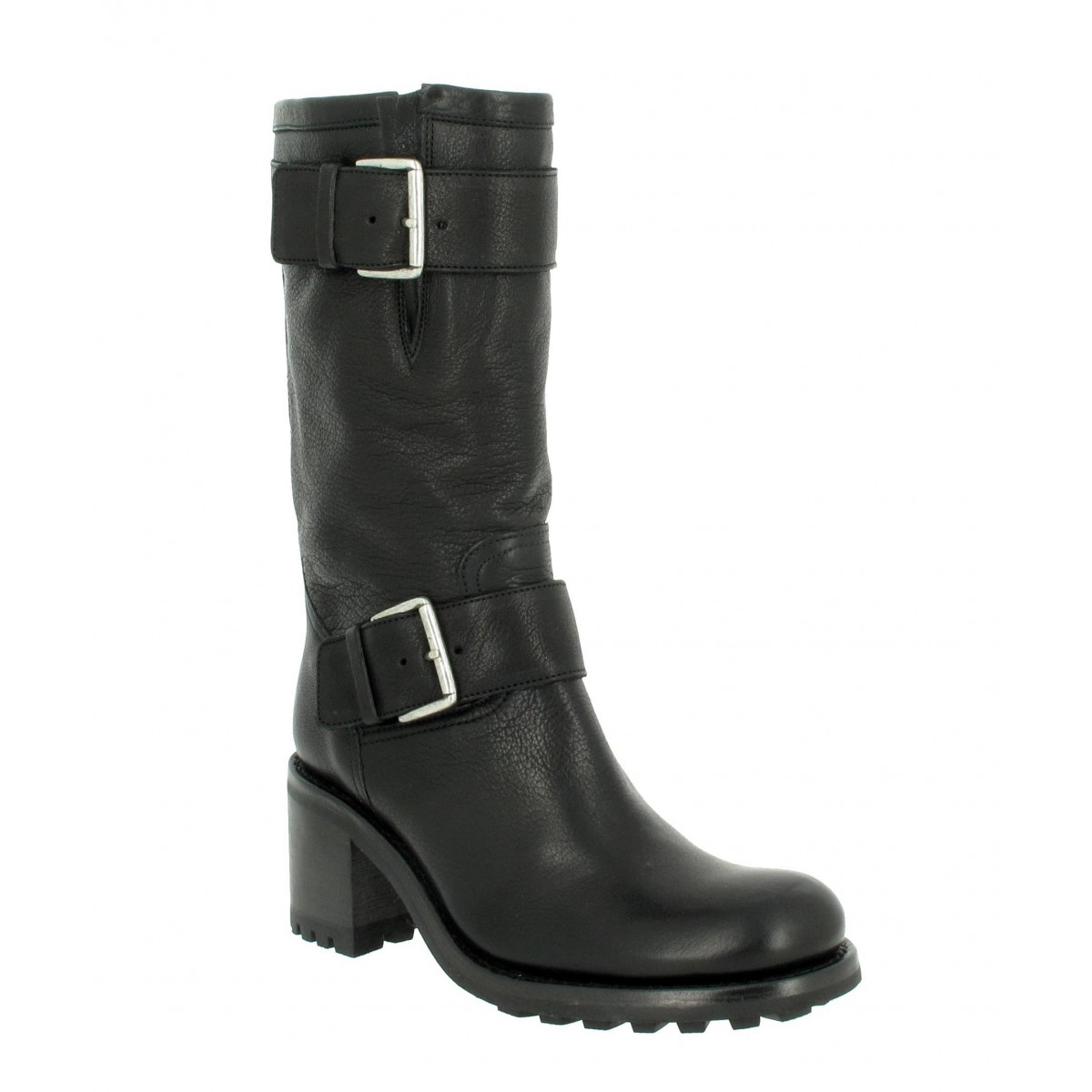 Bottes FREE LANCE Biker 7 Mid Strap cuir Femme Noir