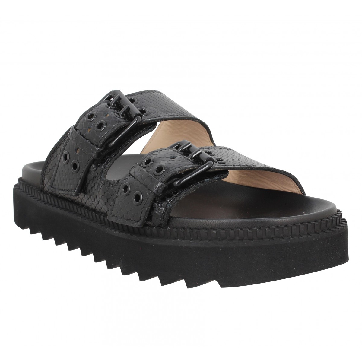 FREE LANCE Knife Dbl Brace Mule snake print Femme Noir