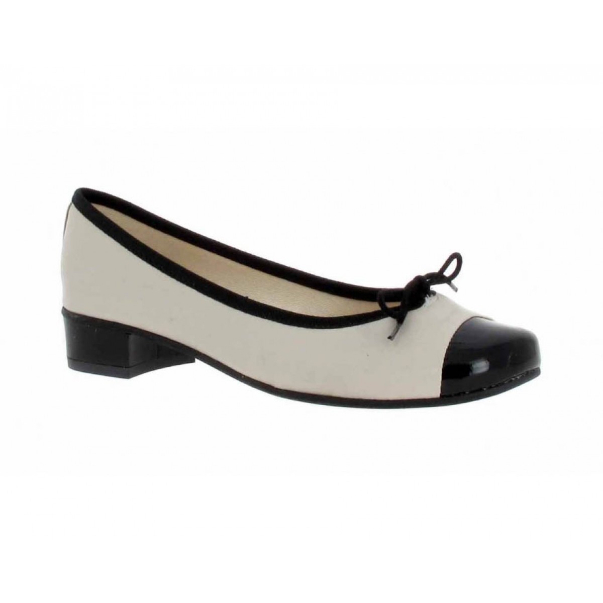 Ballerines HIRICA Laurier cuir + vernis Femme Ciment + Noir