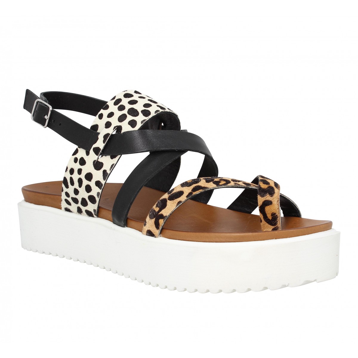 Nu-pieds INUOVO 6064 cuir Femme Noir multi