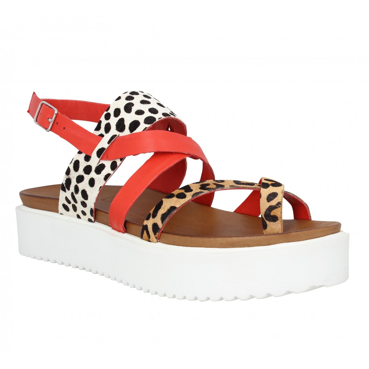 Nu-pieds INUOVO 6064 cuir Femme Rouge multi