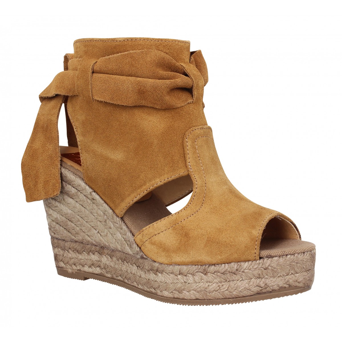 Compensées KANNA 5241 velours Femme Cognac
