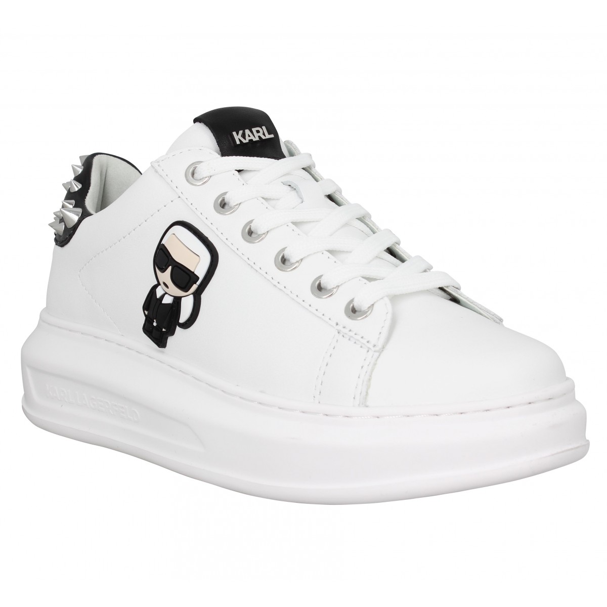 KARL LAGERFELD Kapri Ikonic Stud cuir Femme-37-Blanc