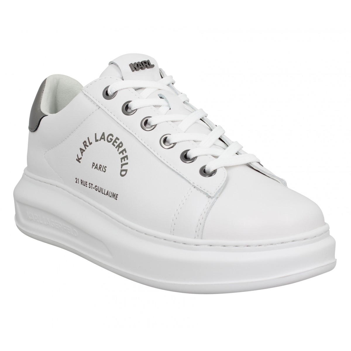 Baskets KARL LAGERFELD Kapri Maison Karl Lace cuir Femme Blanc Argent