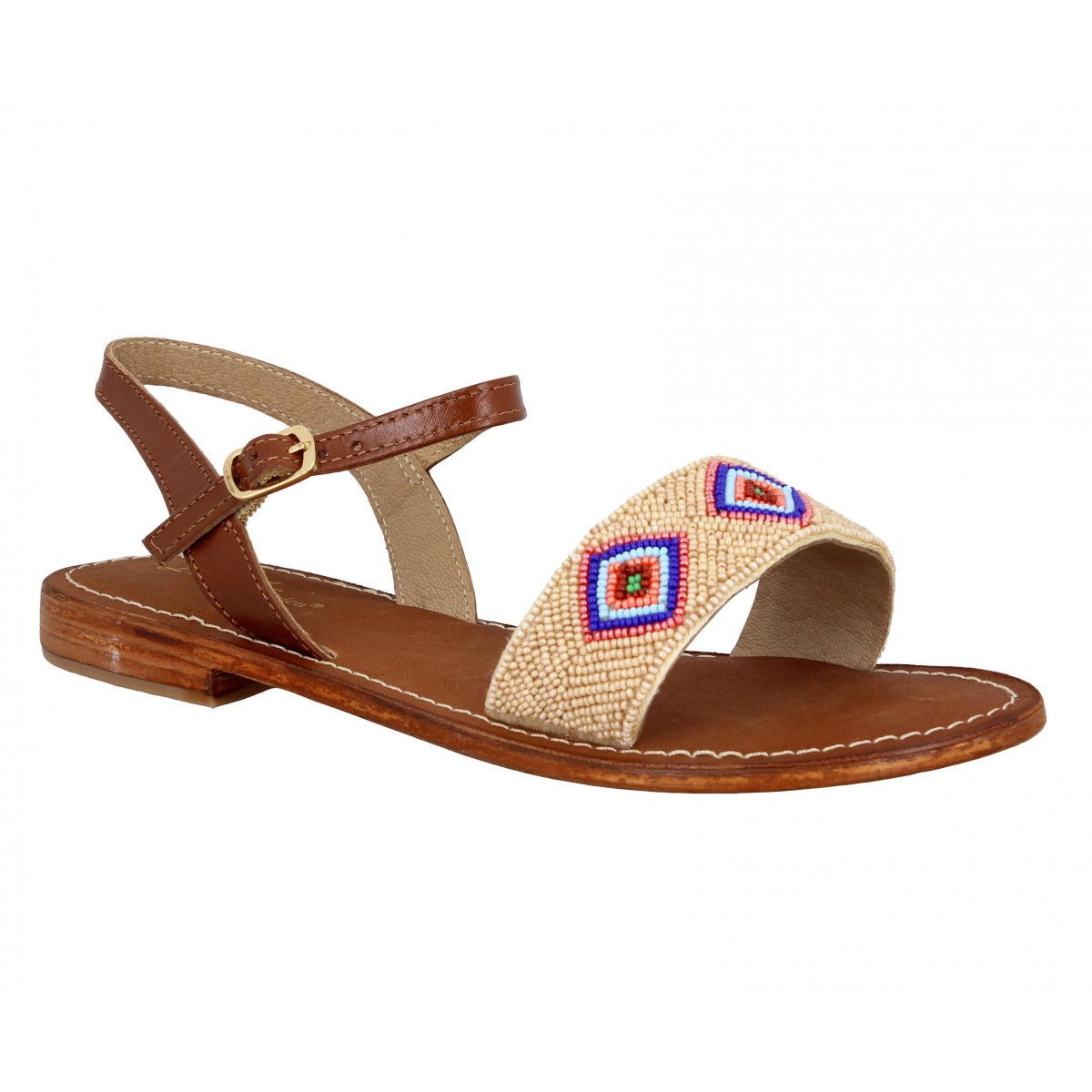 Nu-pieds L'ATELIER TROPEZIEN SM 2474 cuir Femme Tan + Beige