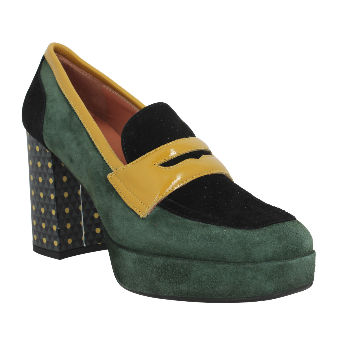 Mocassins LES VENUES 4010 velours cuir naplak Femme Forest Noir Ocre