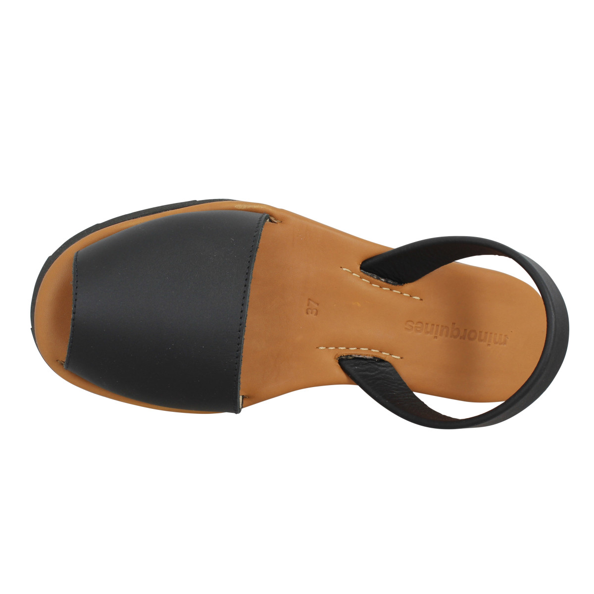 MINORQUINES Avarca Plateforme cuir Femme Noir