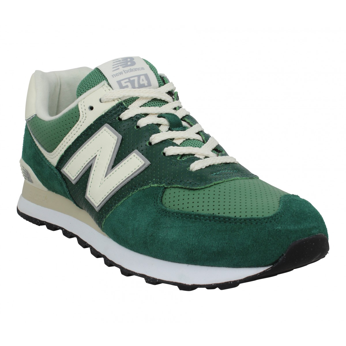 Baskets NEW BALANCE 574 velours toile Homme Green White