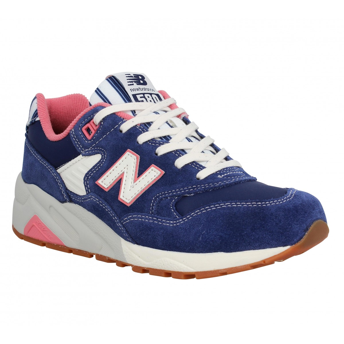 Baskets NEW BALANCE 580 velours + toile Femme Navy Pink