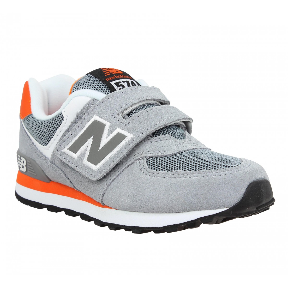 Baskets NEW BALANCE K574 velours + toile Enfant Gris + Orange