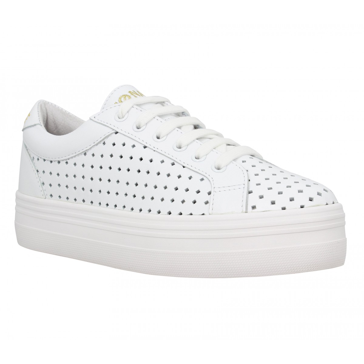 Compensées NO NAME Plato Bridge cuir Perfo Femme Blanc