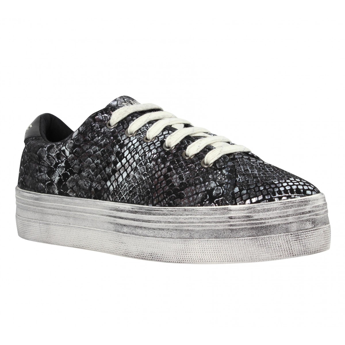 Compensées NO NAME Plato Sneaker shiny snake Femme Noir