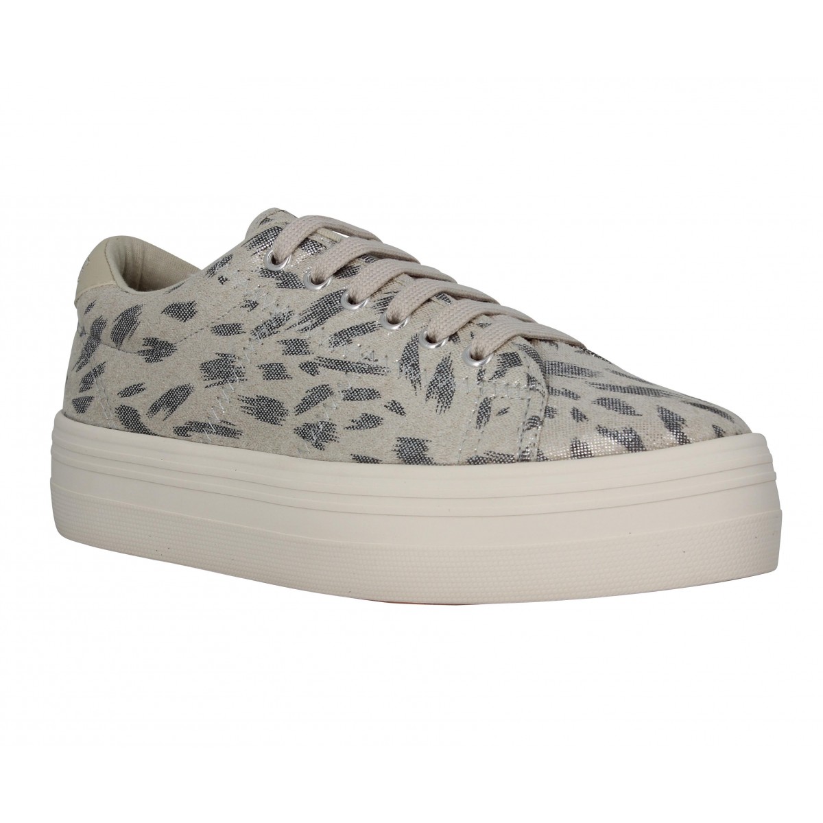 Compensées NO NAME Plato Sneaker toile Fauve Femme Silver
