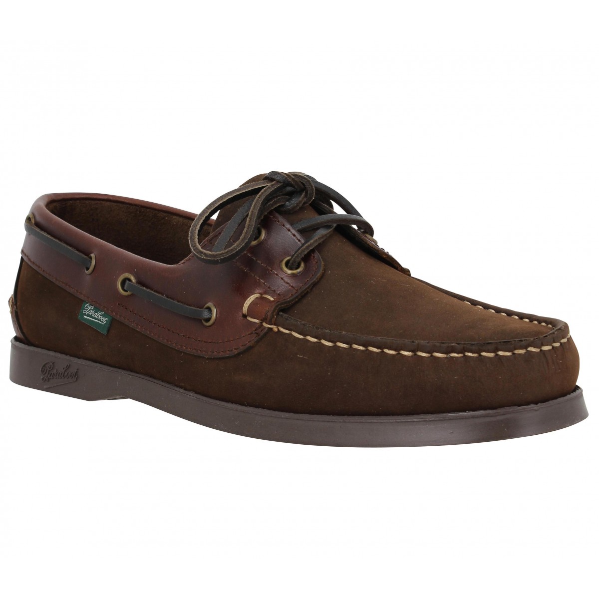 Chaussures bateaux PARABOOT Barth cuir + box gras Homme Gringo + Marron America