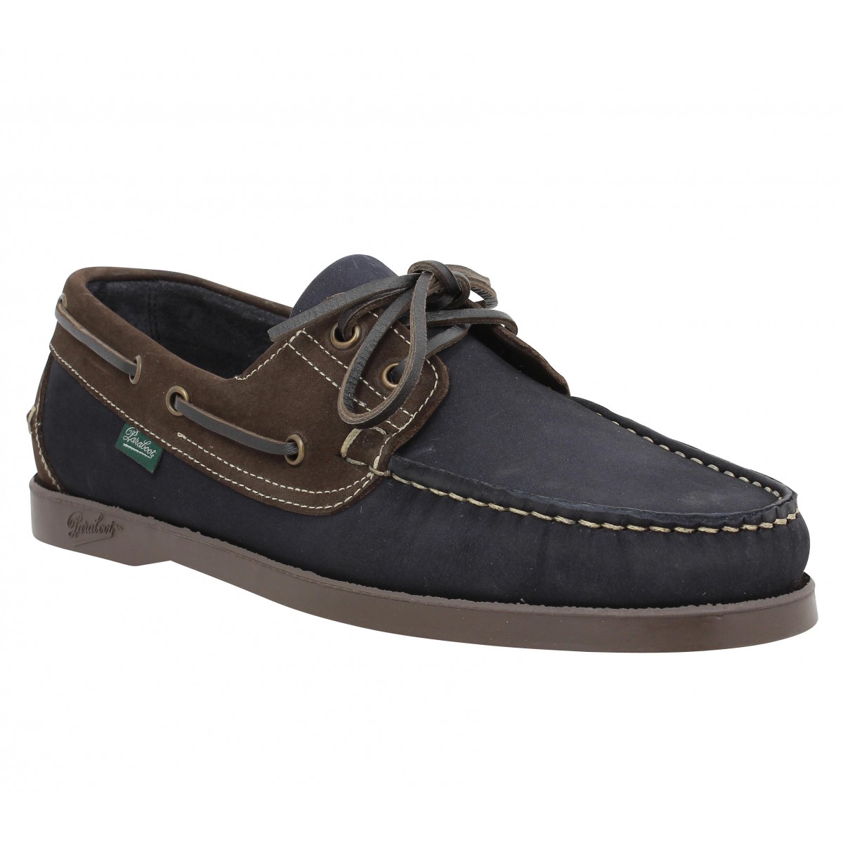 Chaussures bateaux PARABOOT Barth velours Homme Marine + Marron