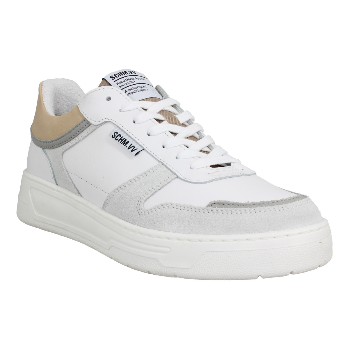 Baskets SCHMOOVE Smatch Sneaker cuir suede Homme Blanc Naturel