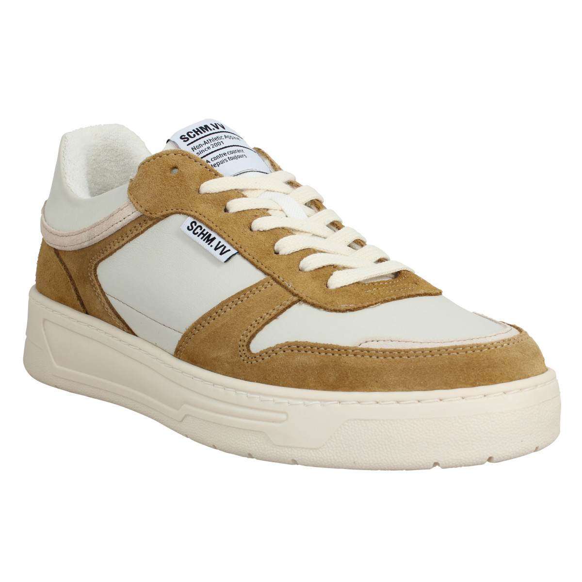 Baskets SCHMOOVE Smatch Sneaker cuir suede Homme Camel Off White