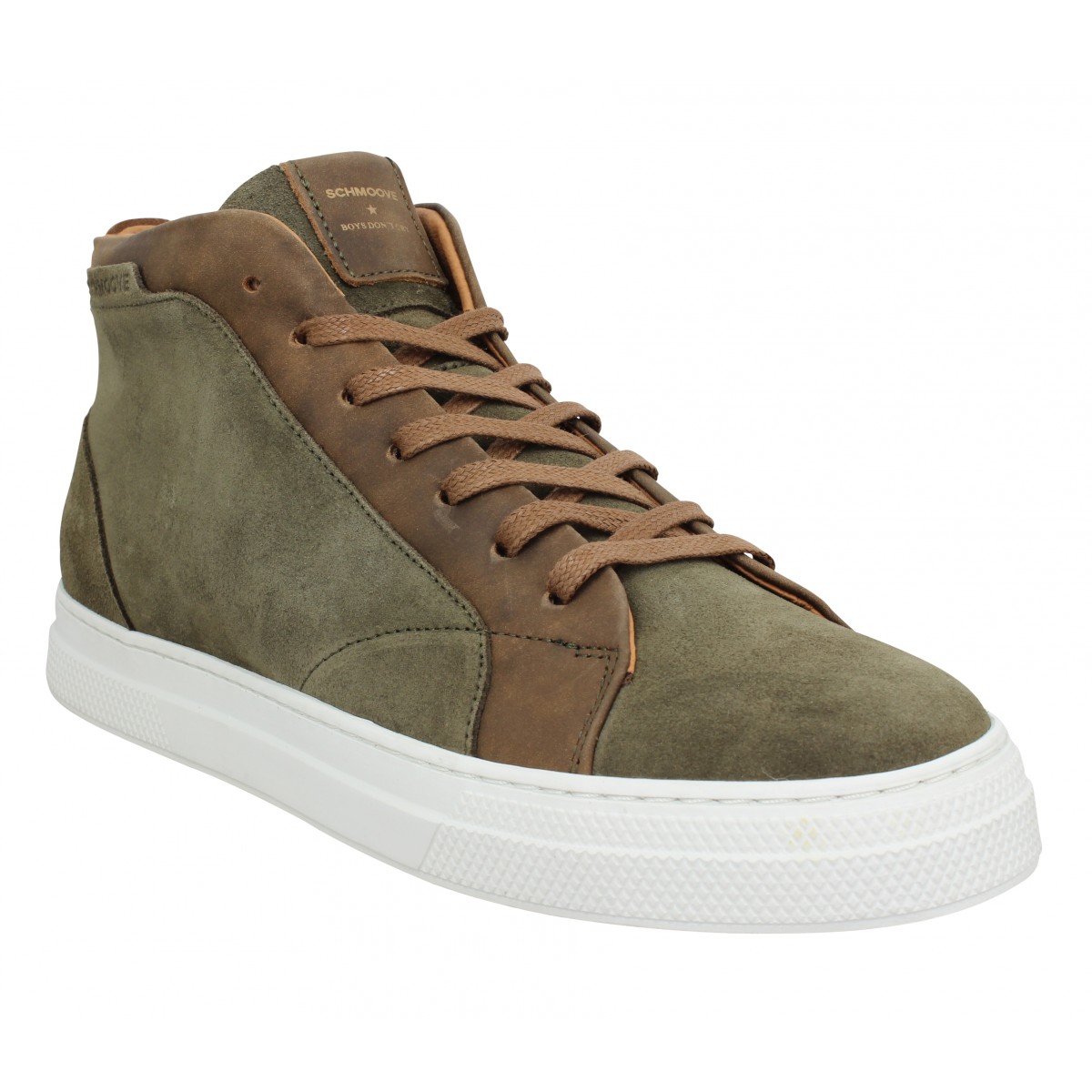Baskets SCHMOOVE Spark Mid Zip suede Homme Army Tabac
