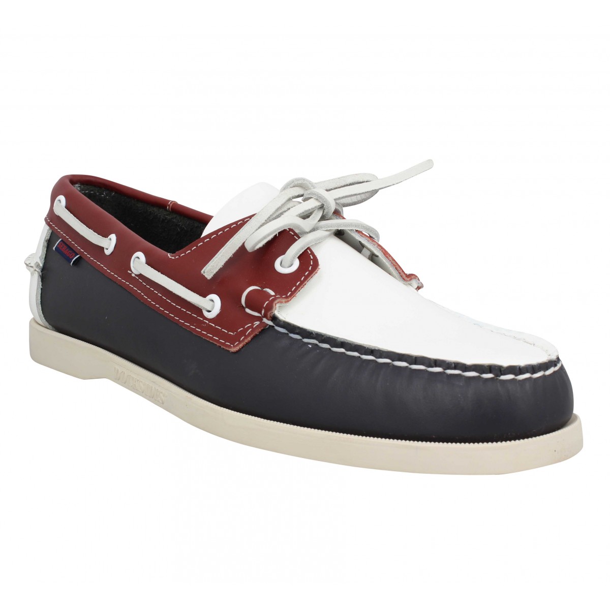 Chaussures bateaux SEBAGO Portland Spinnaker cuir Homme Bleu Blanc Rouge