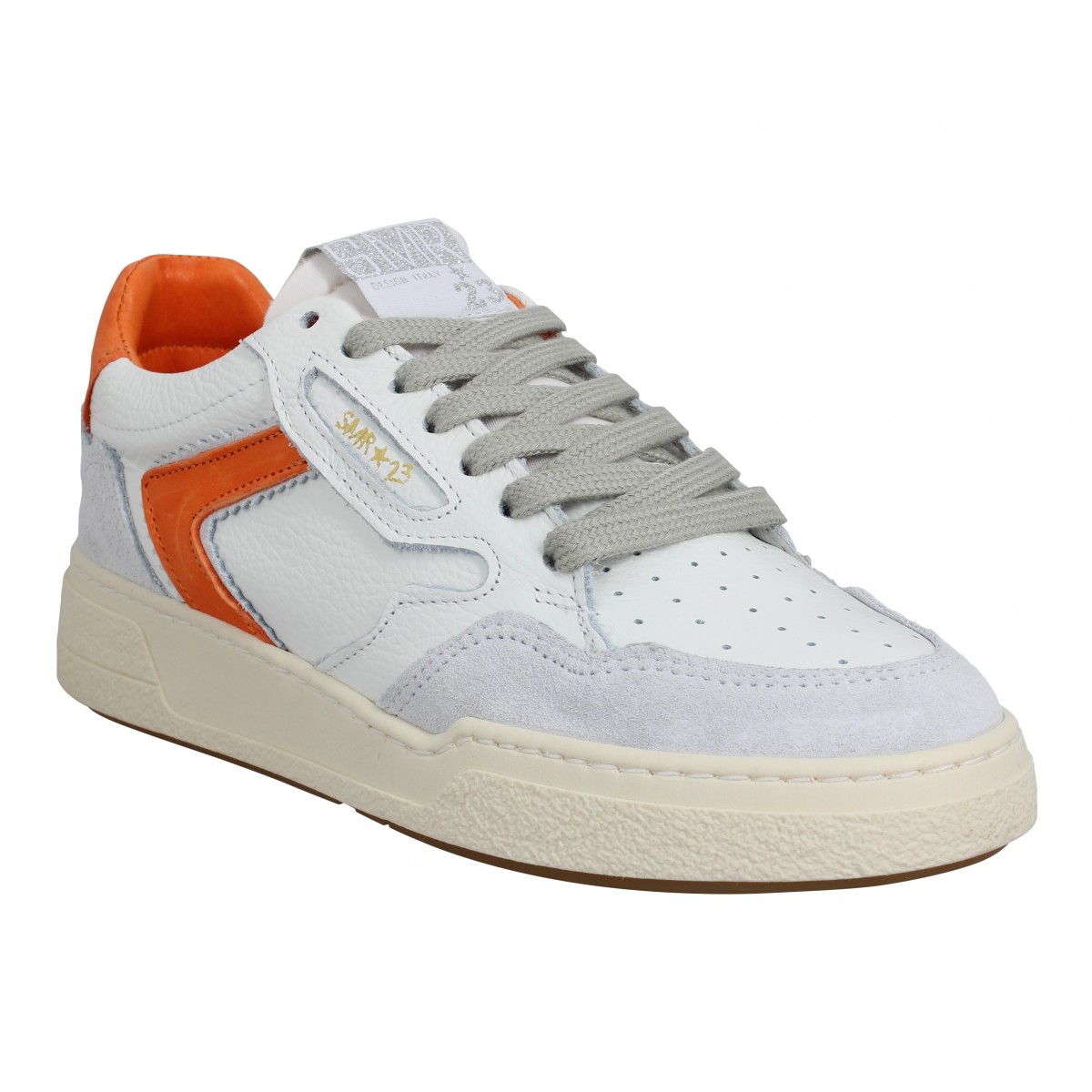 Baskets SEMERDJIAN Malica cuir velours Femme Blanc Orange