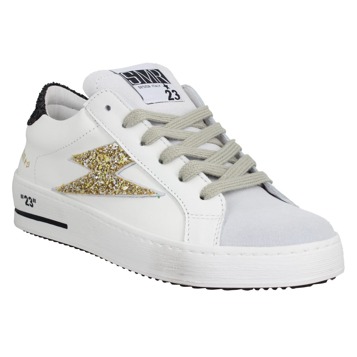 Baskets SEMERDJIAN Maya cuir glitter Femme Blanc Gold Noir