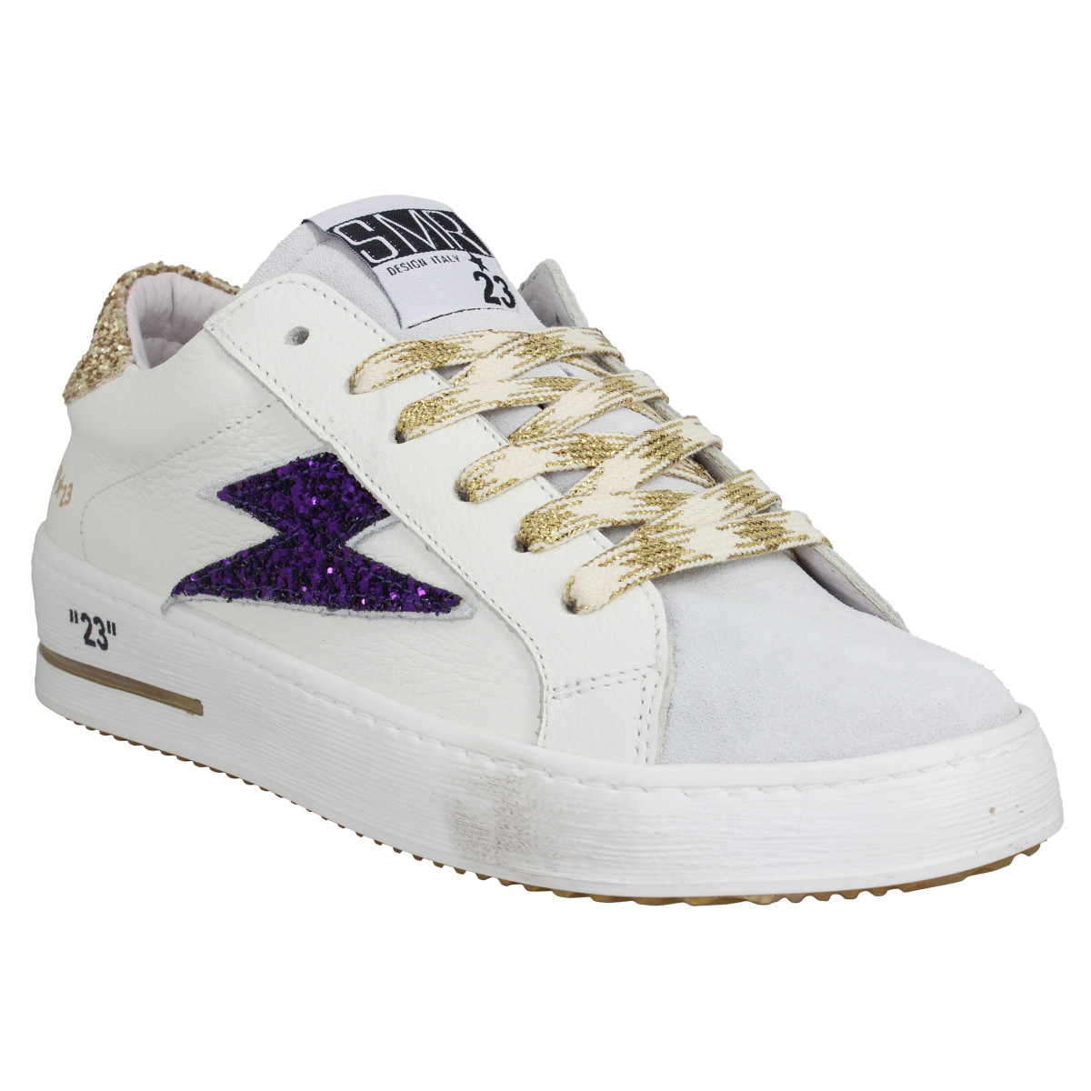 Baskets SEMERDJIAN Maya cuir glitter Femme Blanc Violet