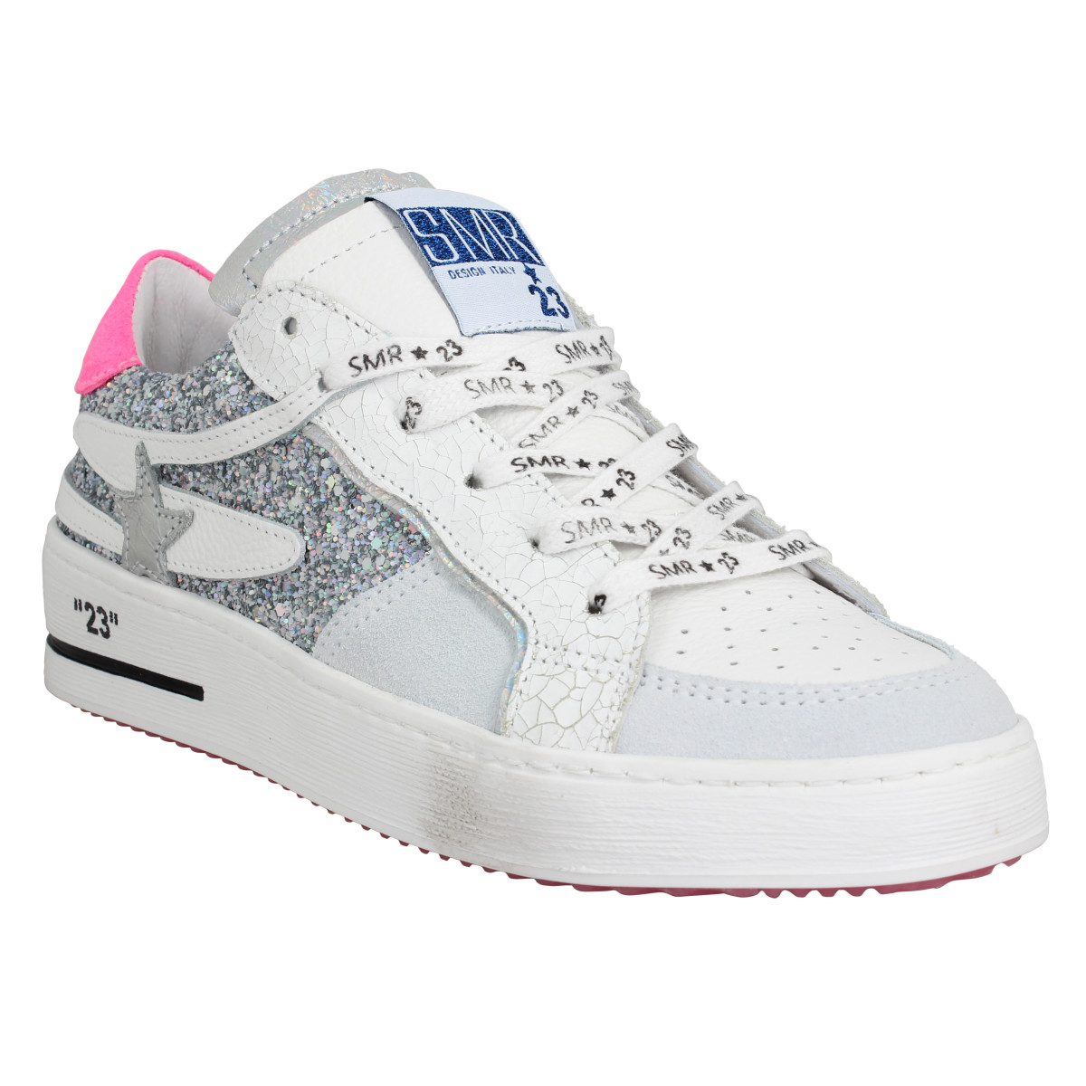 SEMERDJIAN Vana cuir glitter Femme Blanc Argent