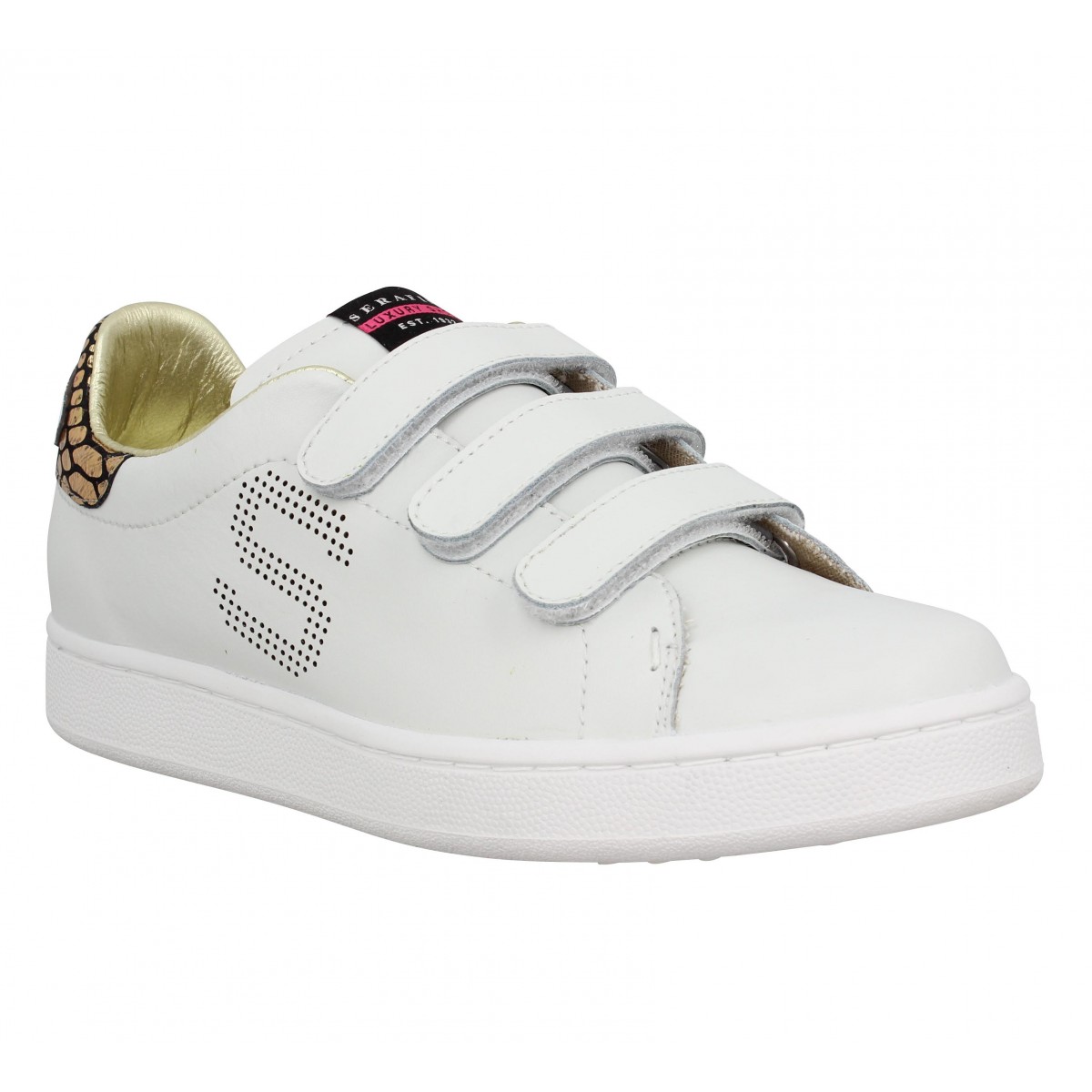 Baskets SERAFINI Connors velcro cuir Femme Blanc + Or