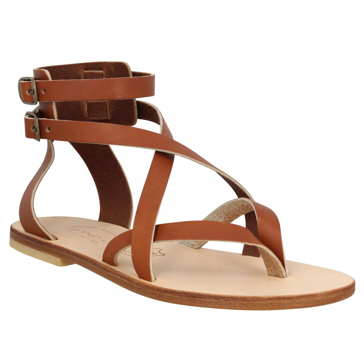 Nu-pieds SPARTIATES PHOCEENNES Paros cuir Femme Cognac