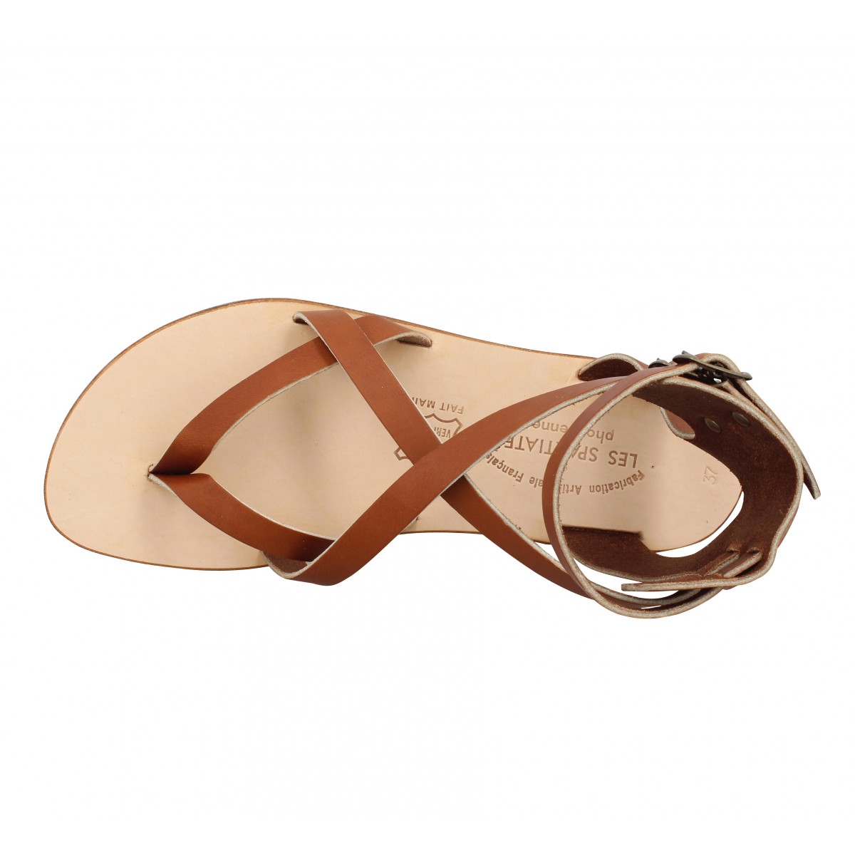Spartiates phoceennes paros cuir femme cognac femme Fanny chaussures