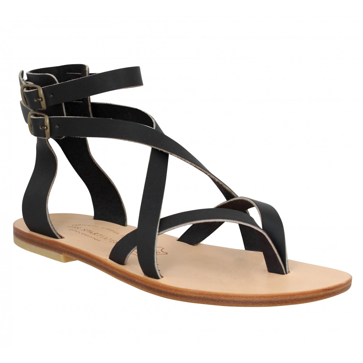 Nu-pieds SPARTIATES PHOCEENNES Paros cuir Femme Noir